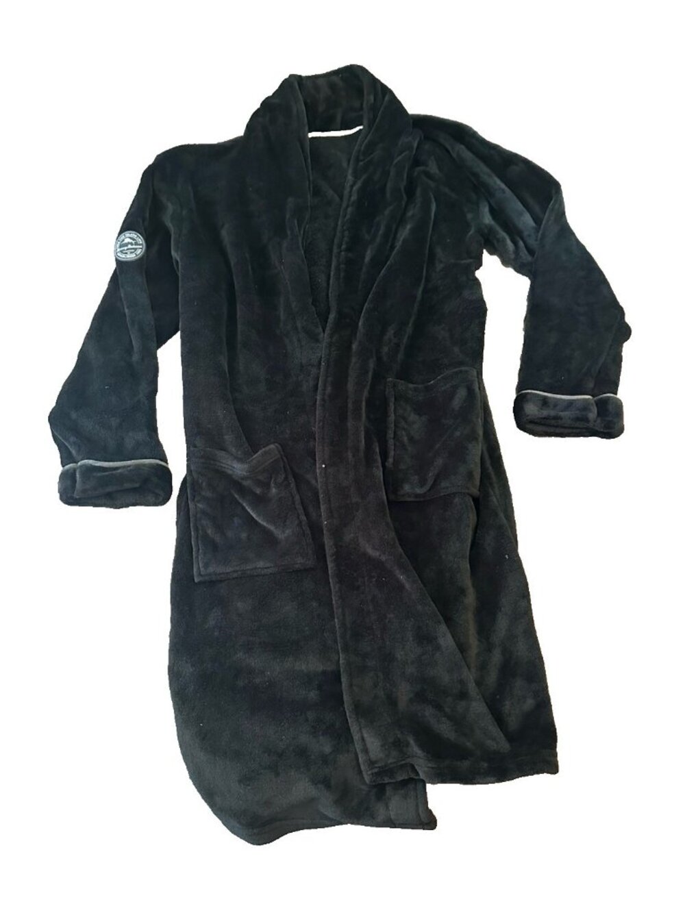 Tommy Bahama Black Plush Robe‎ Fleece Spa Housecoat Marlin Logo OS Missing Belt